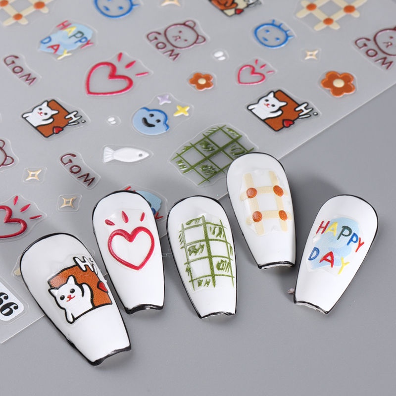 Đề can dán móng STZPRONAIL trang trí màu cầu vồng thiết kế quái vật nhỏ dopamine