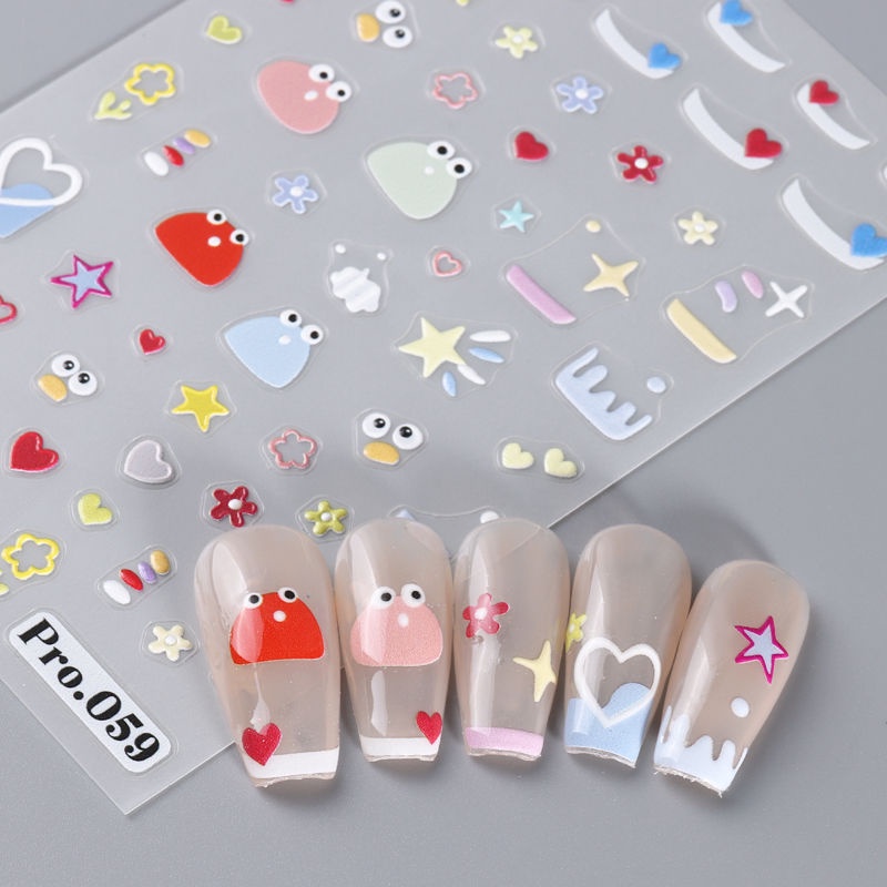 Đề can dán móng STZPRONAIL trang trí màu cầu vồng thiết kế quái vật nhỏ dopamine