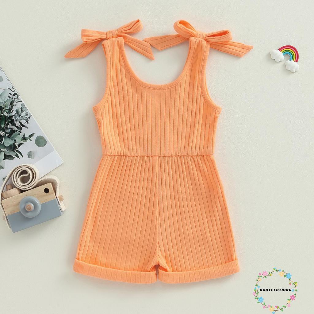 Babyclothes-bé gái mới biết đi không tay romper màu rắn bodysuit có gân quần áo mùa hè có túi