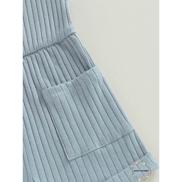 Babyclothes-bé gái mới biết đi không tay romper màu rắn bodysuit có gân quần áo mùa hè có túi