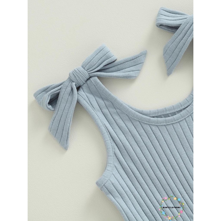 Babyclothes-bé gái mới biết đi không tay romper màu rắn bodysuit có gân quần áo mùa hè có túi