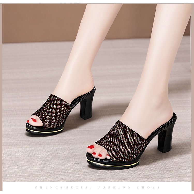 Dép cao gót kim cương nước cho nữ, dép miệng cá có gót dày mới cho mùa hè 2022 và dép đi làm trẻ cho công sở