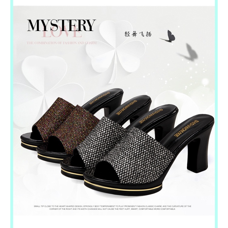 Dép cao gót kim cương nước cho nữ, dép miệng cá có gót dày mới cho mùa hè 2022 và dép đi làm trẻ cho công sở