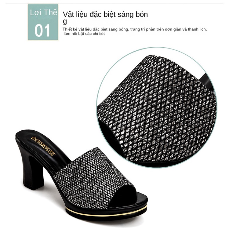 Dép cao gót kim cương nước cho nữ, dép miệng cá có gót dày mới cho mùa hè 2022 và dép đi làm trẻ cho công sở