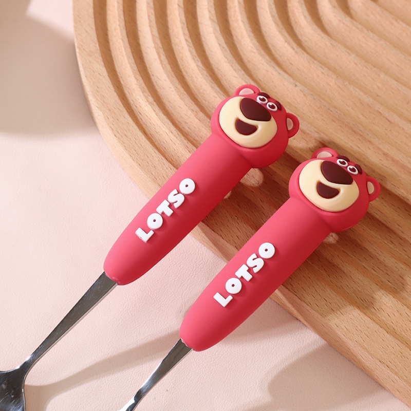 Bộ Muỗng Nĩa Bằng Thép Không Gỉ 304 Hình Gấu Dễ Thương