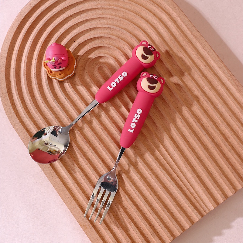 Bộ Muỗng Nĩa Bằng Thép Không Gỉ 304 Hình Gấu Dễ Thương