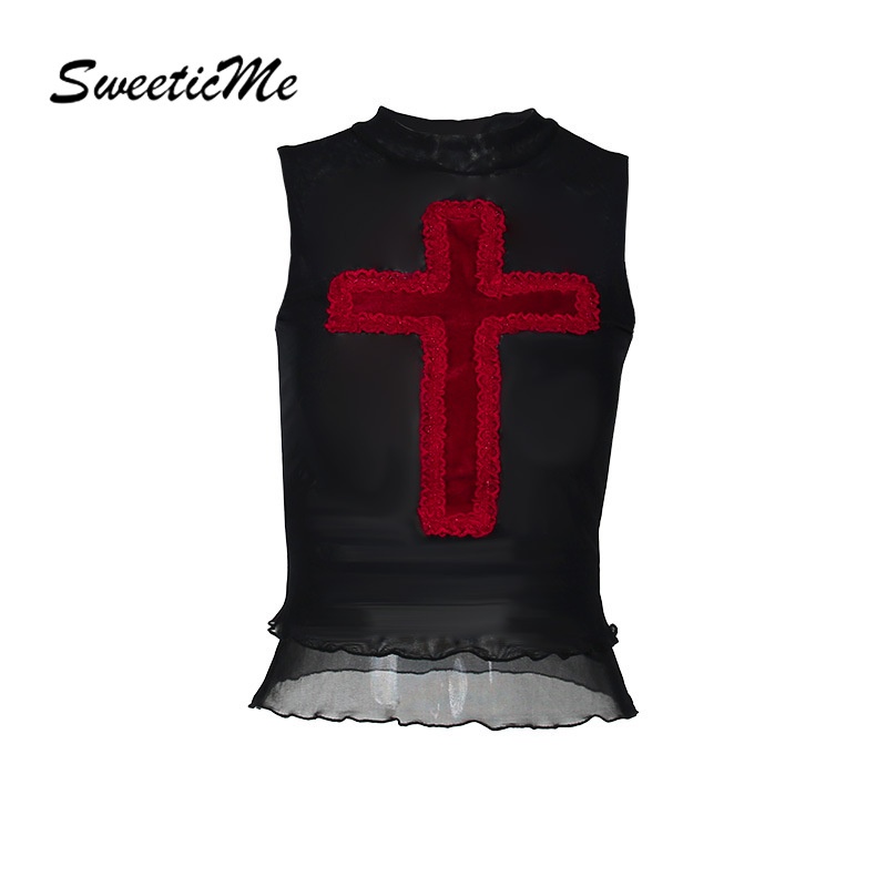 Sweeticme women's 2023 thời trang mới màu tương phản thời trang dạo phố cổ tròn slim fit tank tops Áo hai dây