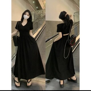 Đầm nữ SUGEMIUSI dáng ôm cổ chữ v ngắn tay vừa vặn phong cách hepburn thời trang mùa hè