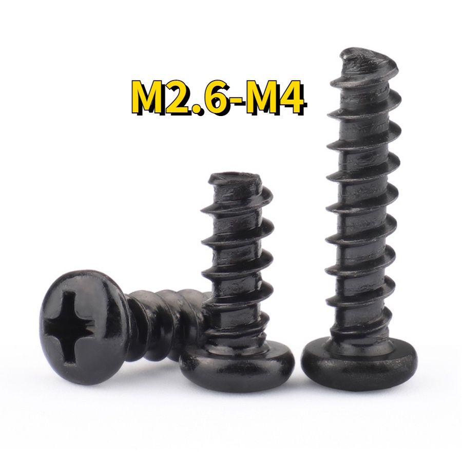 [xjk] Black phillips round head flat tail screw phillips self-tapping screw m2.6 m3 m3.5 m4