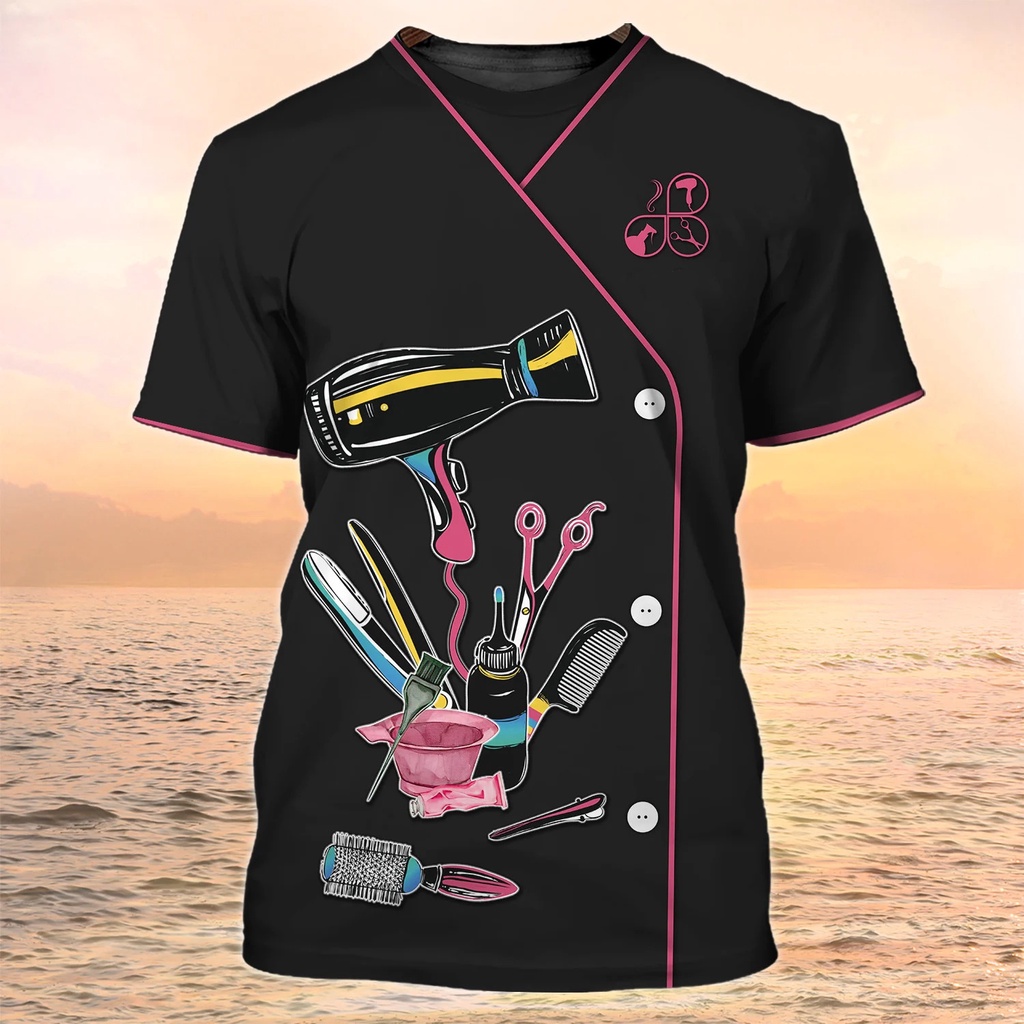 Tiệm cắt tóc đồng phục tên tùy chỉnh t-shirt unisex quần áo tạo mẫu tóc bảo hộ lao động tee áo thun lỏng cho nam và nữ cộng với kích thước