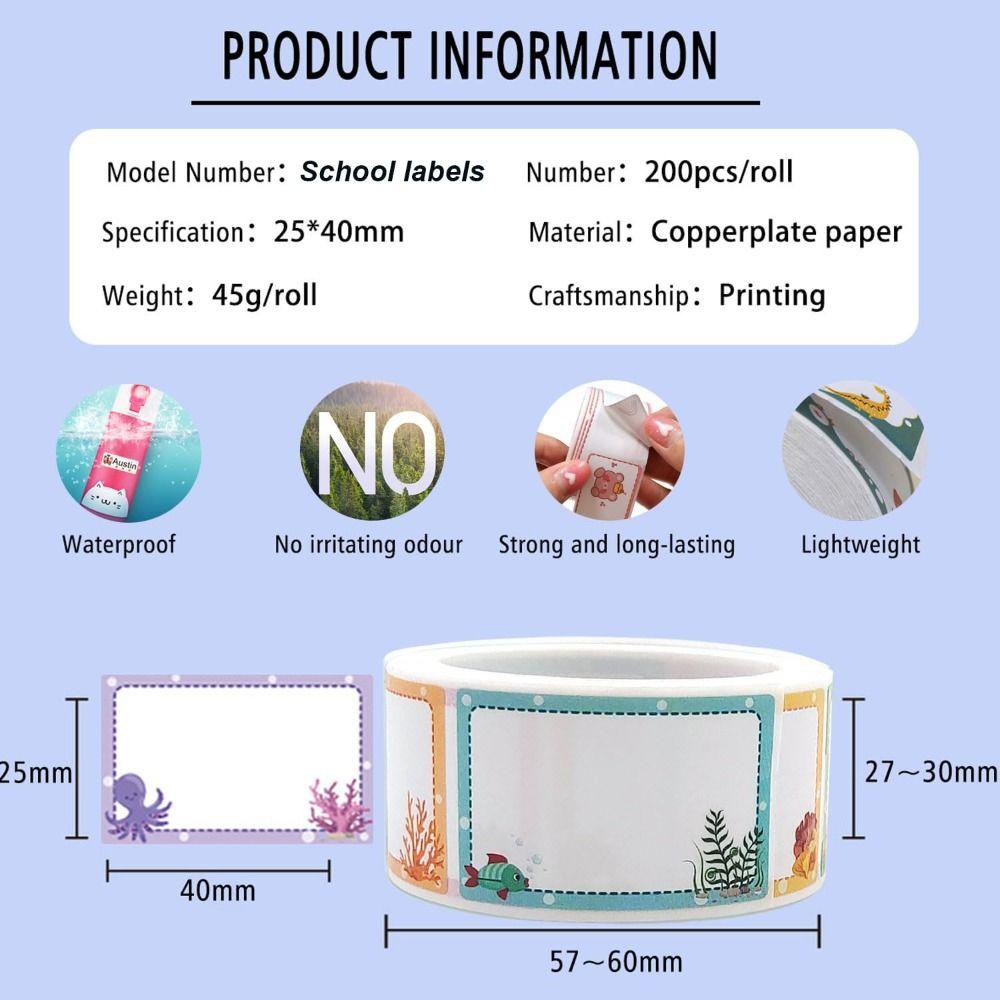 Nhãn Dán Ghi Tên Hình Chữ Nhật Tự Dính Phong Cách Đại Dương