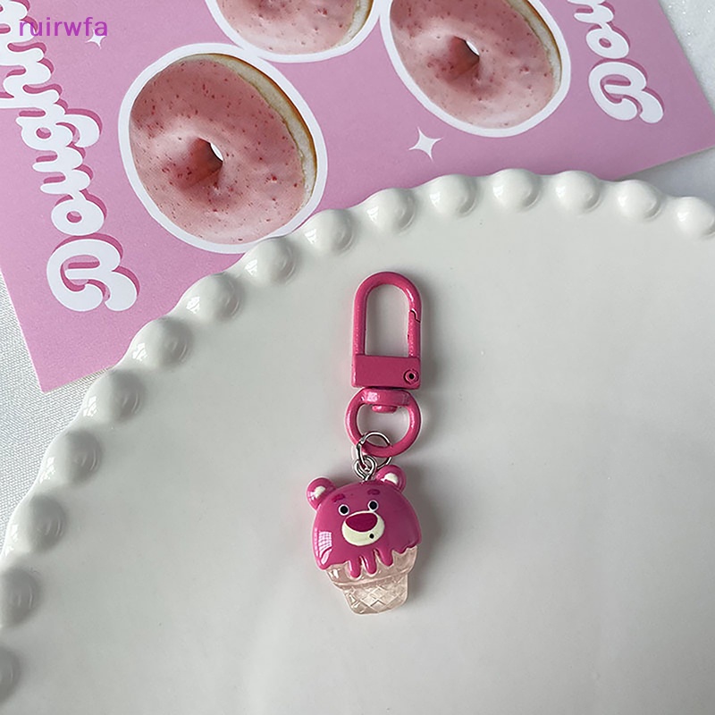 Ruirwfa Móc Chìa Khóa mini Hình Gấu Dâu Tây Dễ Thương Dùng Làm Quà Tặng Sinh Nhật Cho Bé Gái Mới