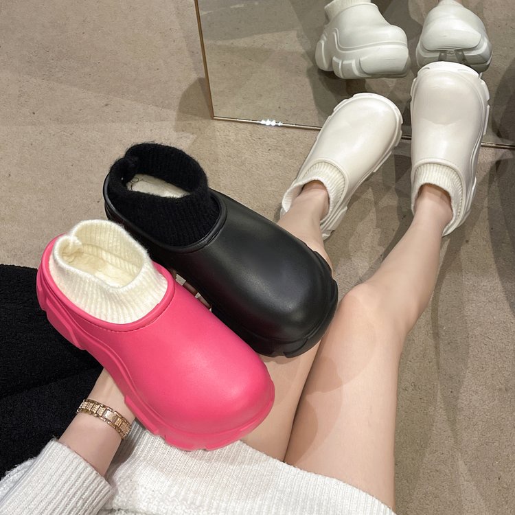 W mùa đông phong cách mới gót nhà dày-chốt dày-chốt lông thú sang trọng ấm áp không thấm nước giày bông baotou nền tảng dưới bước trên shit fe