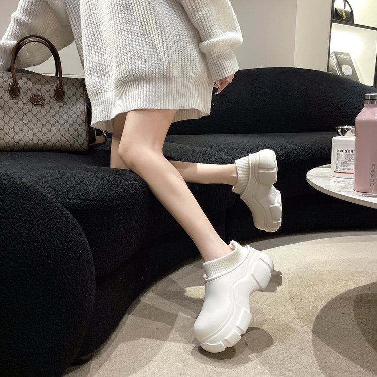 W mùa đông phong cách mới gót nhà dày-chốt dày-chốt lông thú sang trọng ấm áp không thấm nước giày bông baotou nền tảng dưới bước trên shit fe