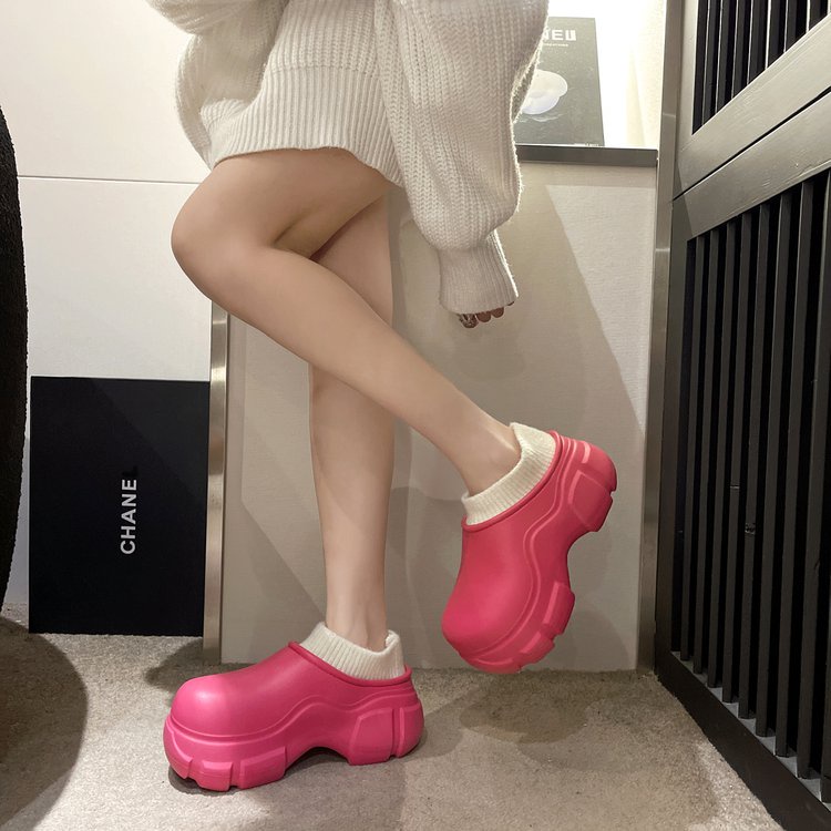 W mùa đông phong cách mới gót nhà dày-chốt dày-chốt lông thú sang trọng ấm áp không thấm nước giày bông baotou nền tảng dưới bước trên shit fe