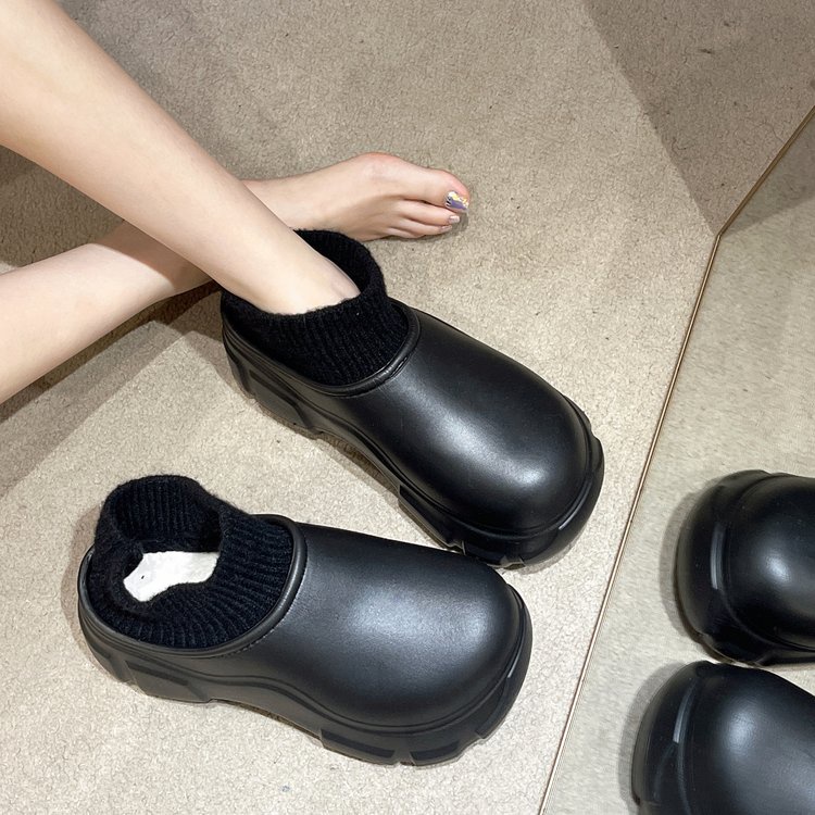 W mùa đông phong cách mới gót nhà dày-chốt dày-chốt lông thú sang trọng ấm áp không thấm nước giày bông baotou nền tảng dưới bước trên shit fe