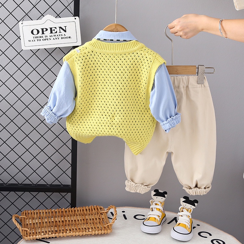 Thời Trang set Đồ Mùa Xuân 3 Món Gồm Áo sweater cotton Sát Nách + Quần Dài Cho Bé