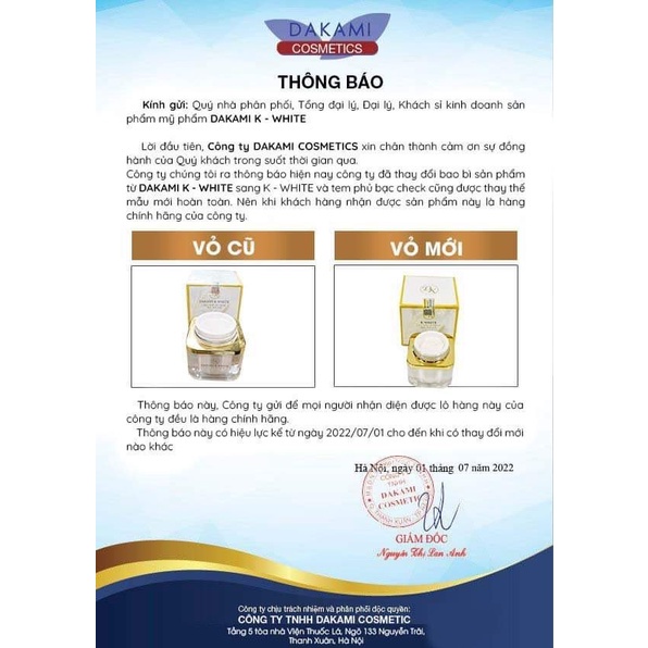 Huamai  Kem Face Dakami K White Dưỡng Trắng Chống Lão Hóa