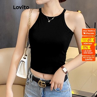 Áo Crop Top Lovito Không Tay Dáng Ôm Màu Trơn L00103 (Đen/Xanh Lá/Hồng)