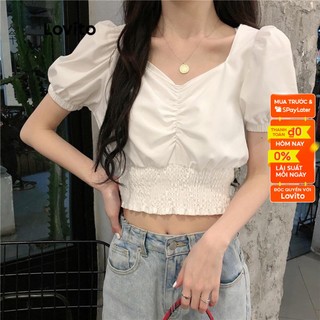 Áo kiểu Lovito tay phồng thời trang cho nữ L05279 (Màu trắng / Màu đen)