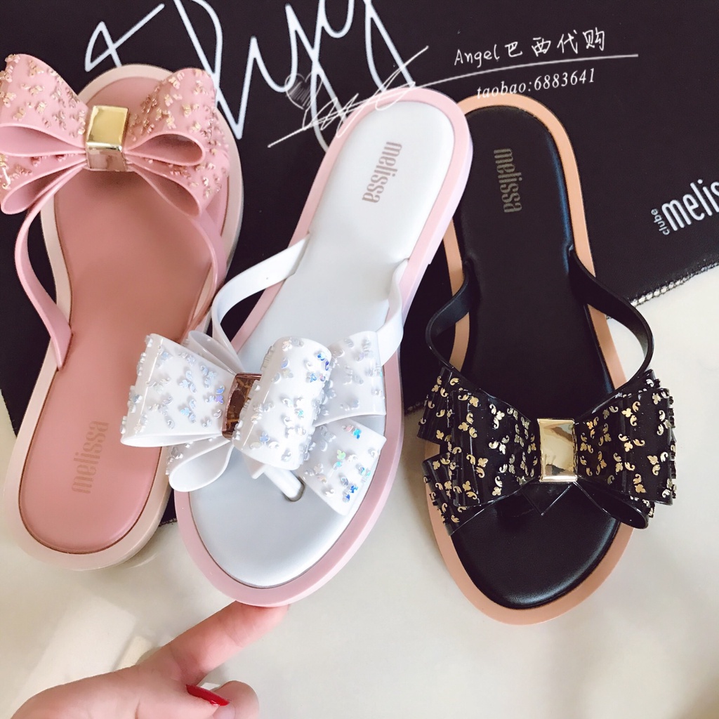 dép nữ melissa 2022 phong cách mới mùa hè flip-flops trong nhà ngoài trời nơ bên bờ biển nữ giày đi biển mềm mại-soled