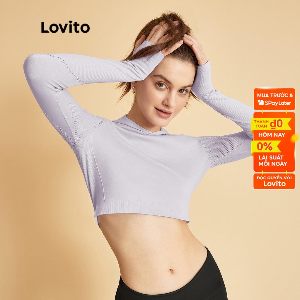 Lovito Chống đổ mồ hôi Huấn luyện bơi lội Đi bộ đường dài liền mạch Mũ trùm đầu thể thao nữ Áo phông thể thao L34AD010 (Tím / Đen)