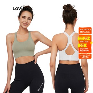Áo lót Lovito thể thao ôm dáng không gọng thấm hút mồ hôi tốt thoáng khí cổ tròn thời trang L03060 (màu xanh lá/ trắng)