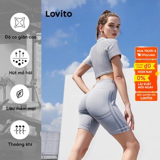 Quần short thể thao Lovito L03018 màu xám ôm dáng lưng cao không đường may