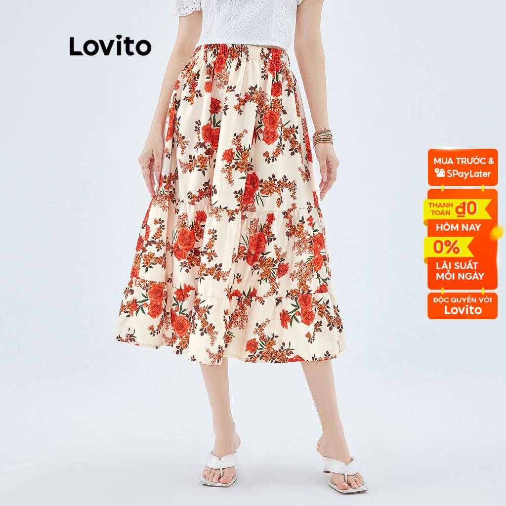 Chân váy Lovito midi dáng chữ A họa tiết hoa phong cách boho dành cho nữ L49ED078 (nhiều màu sắc)