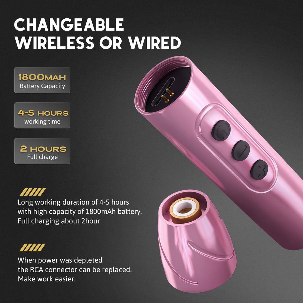 1800mah công suất lớn pmu tattoo pen máy với rca adapter 3.0mm storke trọng lượng nhẹ trang điểm vĩnh viễn không dây rotary pen máy