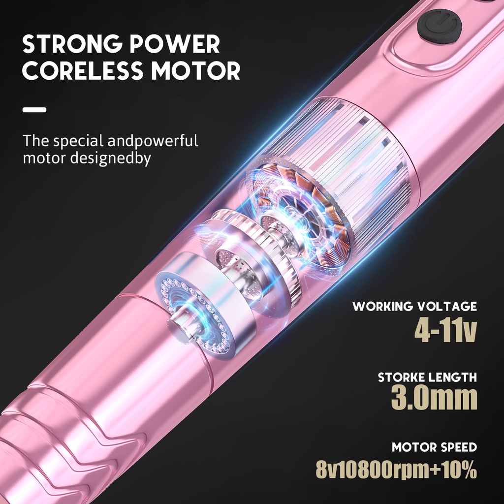 1800mah công suất lớn pmu tattoo pen máy với rca adapter 3.0mm storke trọng lượng nhẹ trang điểm vĩnh viễn không dây rotary pen máy