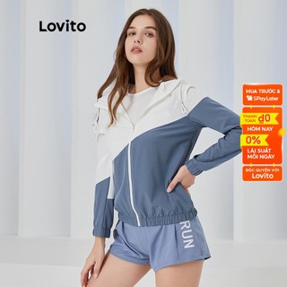 Áo khoác Lovito có dây khóa kéo họa tiết ghép màu phong cách thể thao ngoài trời L04039 (Màu xanh dương)