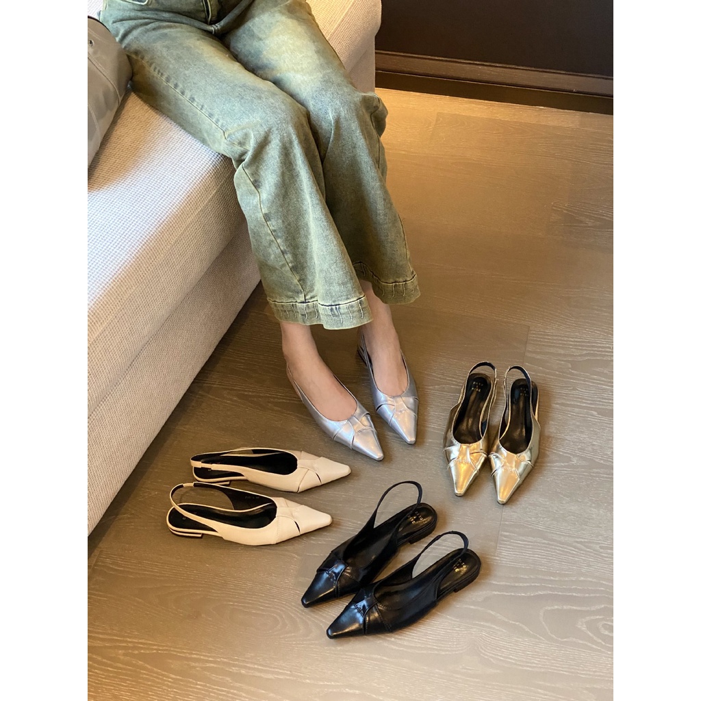 2023 phong cách mới thời trang one-word strap phong cách pháp sang trọng toe-covered shallow mouth sandals nữ