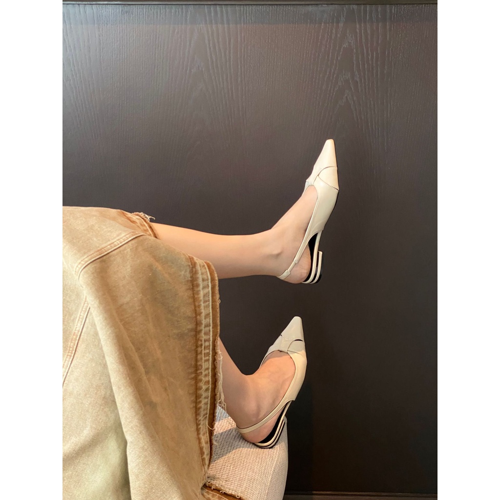 2023 phong cách mới thời trang one-word strap phong cách pháp sang trọng toe-covered shallow mouth sandals nữ