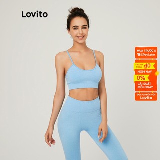 Áo ngực thể thao Lovito ôm dáng vừa vặn không gọng co giãn 4 chiều thoáng khí màu xanh dương trơn L03111