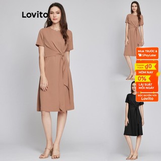 Đầm (Lovito Premium) Fit & Flare màu trơn chấm bi phong cách thường ngày L26LD060 (màu đỏ gỗ)