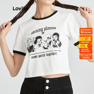 (Gợi ý từ KOL) Áo thun Lovito cổ tròn in họa tiết hoạt hình phong cách thường ngày L05251 (trắng)