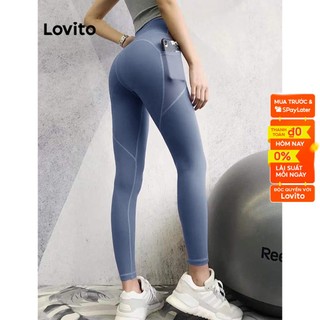 Quần legging Lovito có túi nhanh khô phong cách thể thao L03051 (màu xanh dương/đen/Xám/Đỏ)