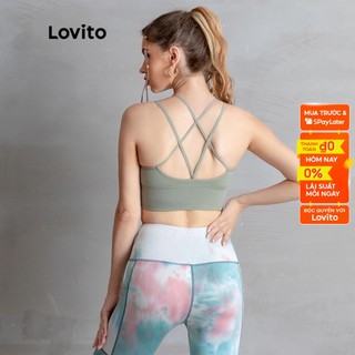 Áo ngực thể thao Lovito L05222 thiết kế dây đan chéo chất liệu vải mềm mại màu hồng/xanh lá cho nữ