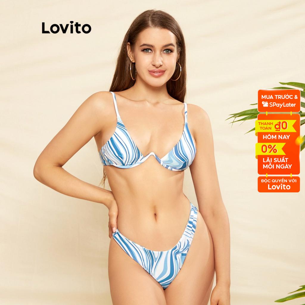 Bộ Bikini Nữ Lovito Gợi Cảm Gợi Cảm Với Miếng Dáng L33AD012 (Xanh lam)