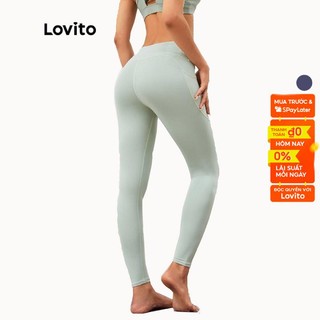 Quần legging thể thao LOVITO L03052 nhanh khô ôm dáng có túi màu xanh lá/ đen/ xanh dương đậm