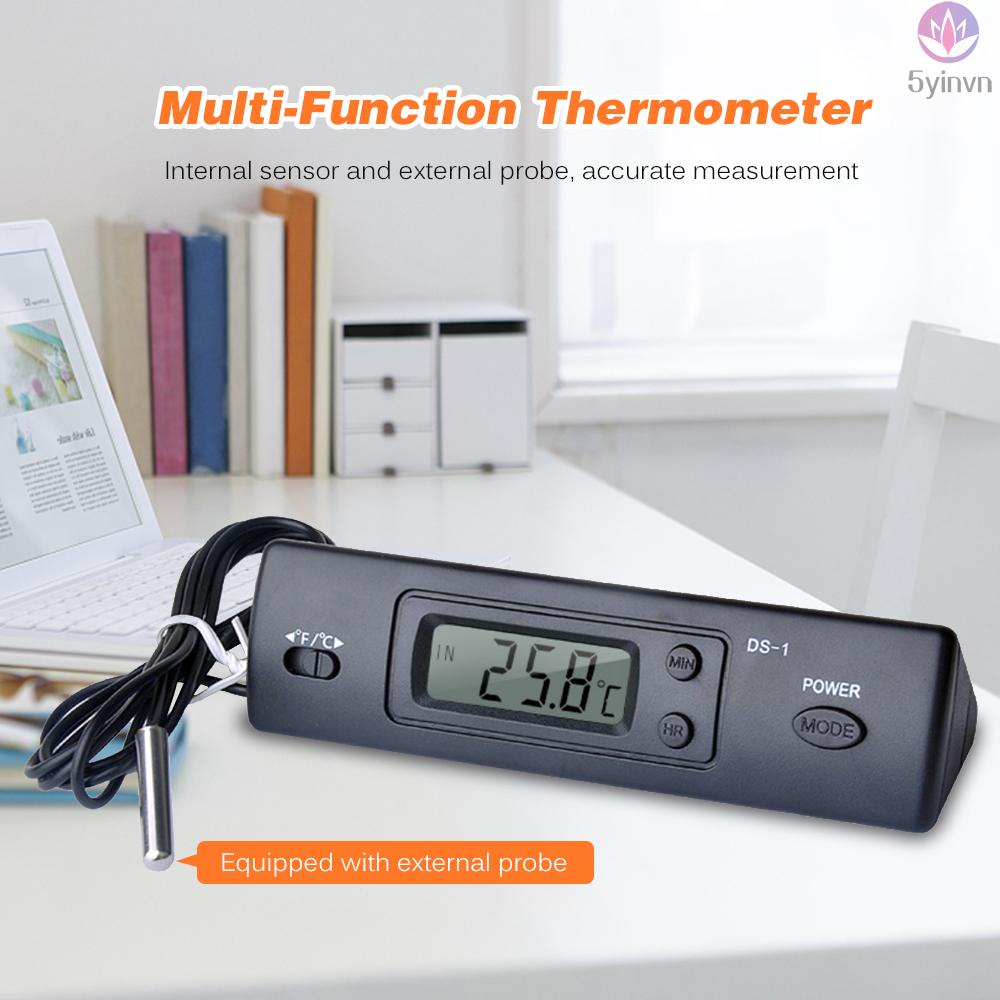 ✨Nhiệt kế mini nhiệt kế điện tử kỹ thuật số ô tô trong nhà ngoài trời nhiệt kế đa chức năng hiển thị nhiệt độ thời gian với đầu dò #yingerjian