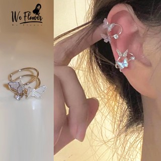 Khuyên tai kẹp WE FLOWER không xỏ lỗ bạc S925 hình bướm đính pha lê thời trang Hàn Quốc cho nữ