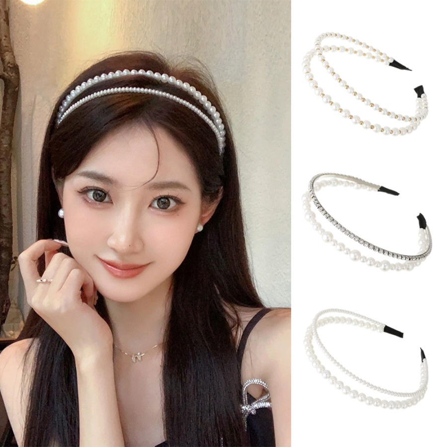 Băng Đô Hai Lớp Đính Hạt Ngọc Trai Thanh Lịch Cho Nữ