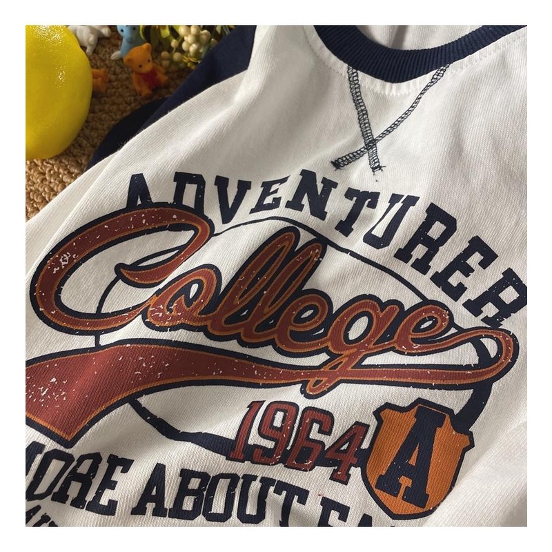 Oversize american loose retro raglan contrast top oversized long sleeve t-shirt