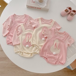 Bộ áo liền quần in hình thỏ hoạt hình ngọt ngào Bộ đồ liền quần bé gái thời trang mùa hè
