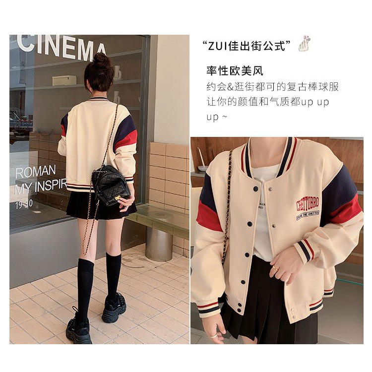 Miễn Phí Vận Chuyển Áo Khoác Nước  Hàng Có Sẵn Áo Khoác Bóng Chày Ngắn Hai Lớp Lót Vải Lót Dáng Rộng Phong Cách Mới Xuân Thu Cho Nữ
