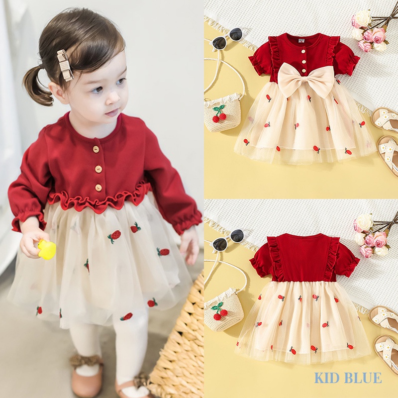Đầm Phối Lưới Đính Nơ Họa Tiết Quả Dứa Phong Cách Phương Tây Cho Bé Gái