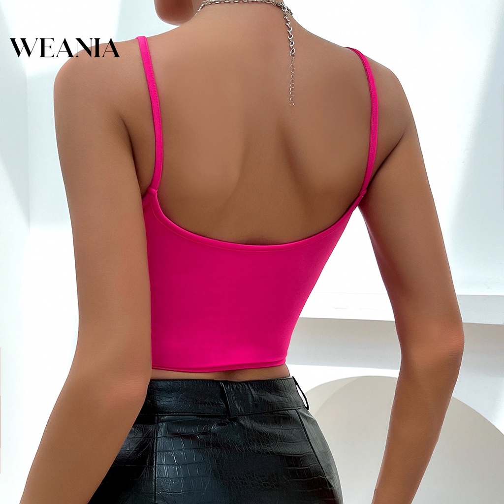 Weania Áo Croptop Ôm Dáng Khóa Xương Cá Cắt Thấp Gợi Cảm Mùa Hè Cho Nữ