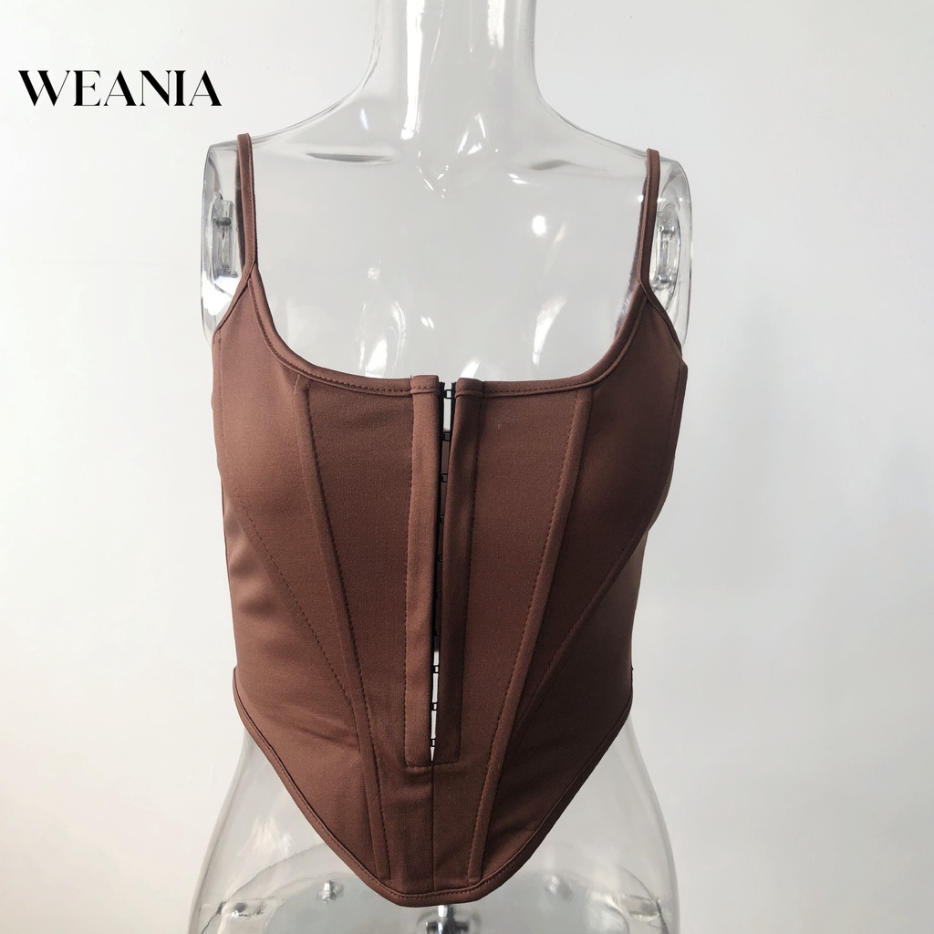 Weania Áo Croptop Ôm Dáng Khóa Xương Cá Cắt Thấp Gợi Cảm Mùa Hè Cho Nữ